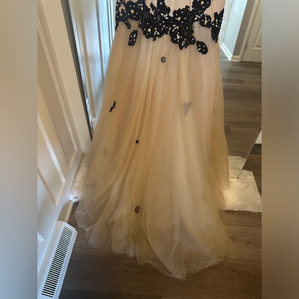 Nude and black gown mesh low cut front prom dress - Picture 8 of 15